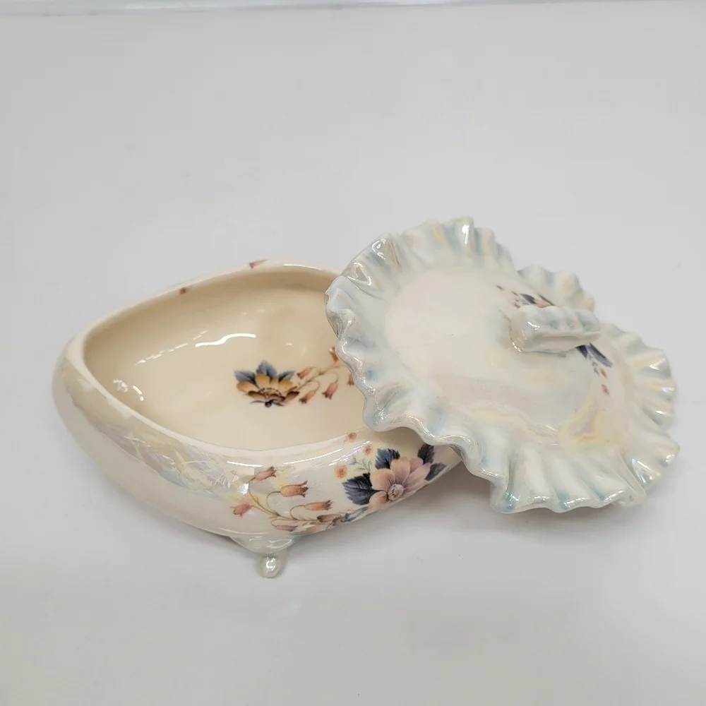 Vintage Porcelain Luster Jewelry Trinket Box Floral Victorian Floral Cottagecore